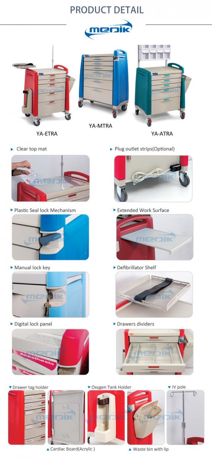 ABS Emergency Treatment Trolley Medical Crash Cart With Oxygen Cylinder