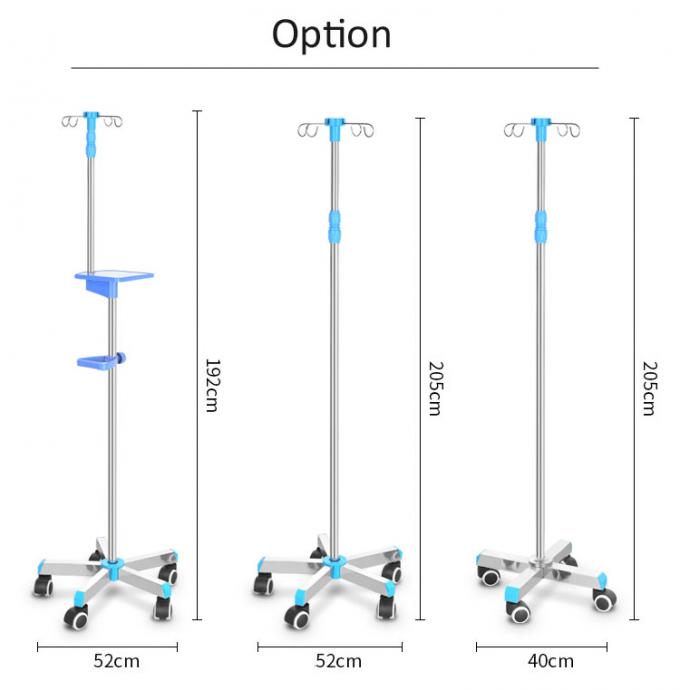 Height Adjustable Stainless Steel IV Pole With Castors For Hospital