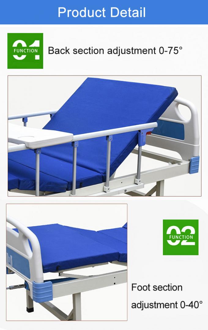 Two Crank Medical Hospital Ward Bed Backrest Adjustable With Dining Table