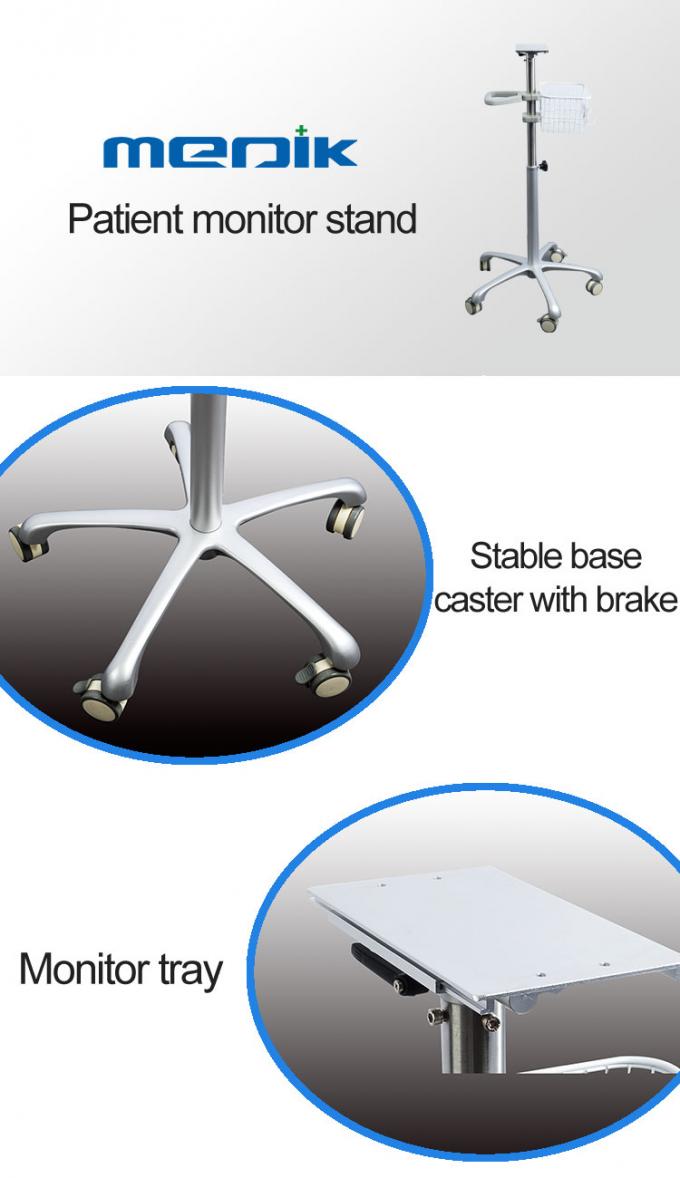 Aluminum Alloy 5 Leg Cardiac Patient Monitor Stand With Basket