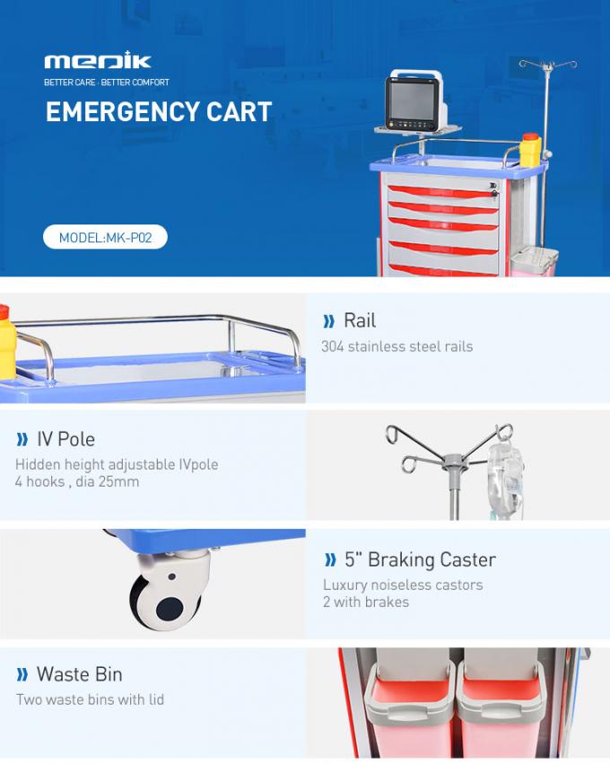 Mobile Emergency Medical Trolleys / Medical Supply Cart 4 Inch Castors