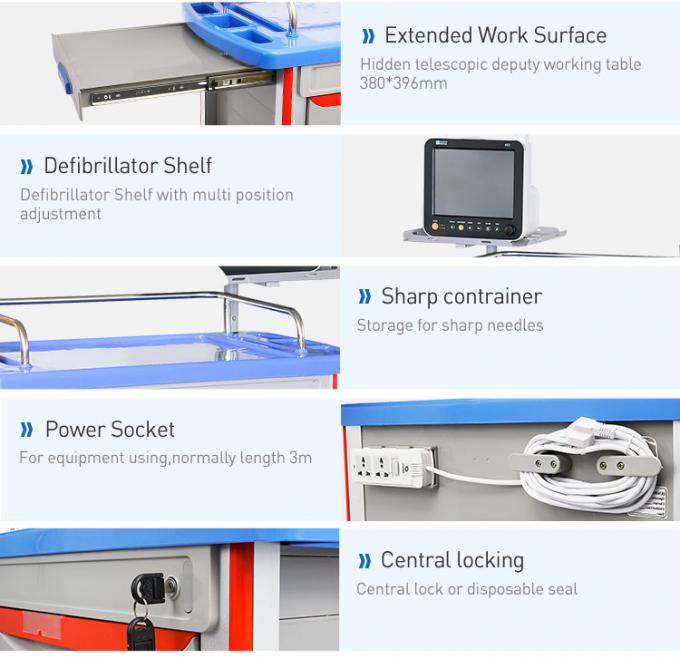 Mobile Emergency Medical Trolleys / Medical Supply Cart 4 Inch Castors