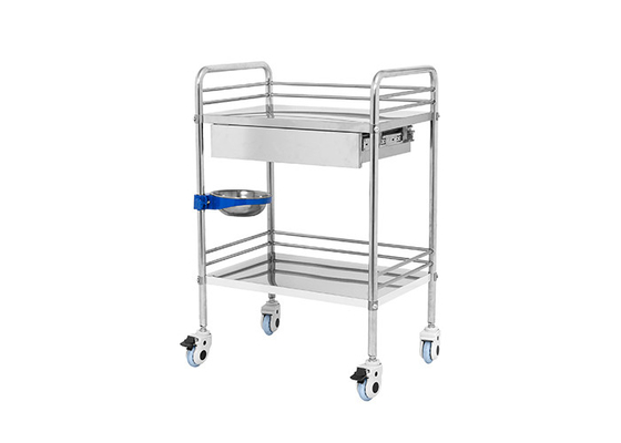 Medical Stainless Steel Surgical Instrument Cart Two Shelves One Drawer