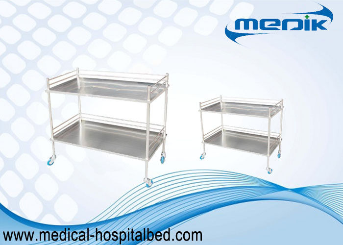 Two Shelves Stainless Steel Instument  Trolley With Four Blue Silent Castors