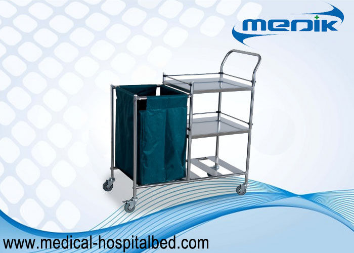 Stainless Steel Dressing Trolley Push Cart With Three Shelves One Bag