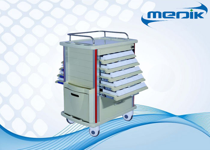 Double Sided Trays Medical TrolleysEquipment Cart With Aluminum Columns