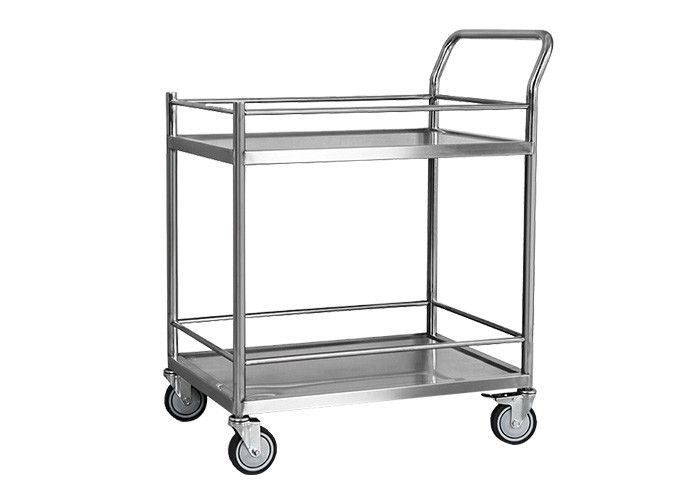 Two Shelves Stainless Steel Medical Dressing Trolley With Pushing Hand
