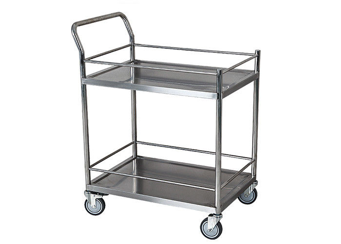 Two Shelves Stainless Steel Medical Dressing Trolley With Pushing Hand
