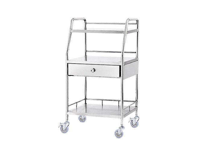 Noiseless Four Castors Instrument Trolley Medical Dressing Trolley  With Two Shelves