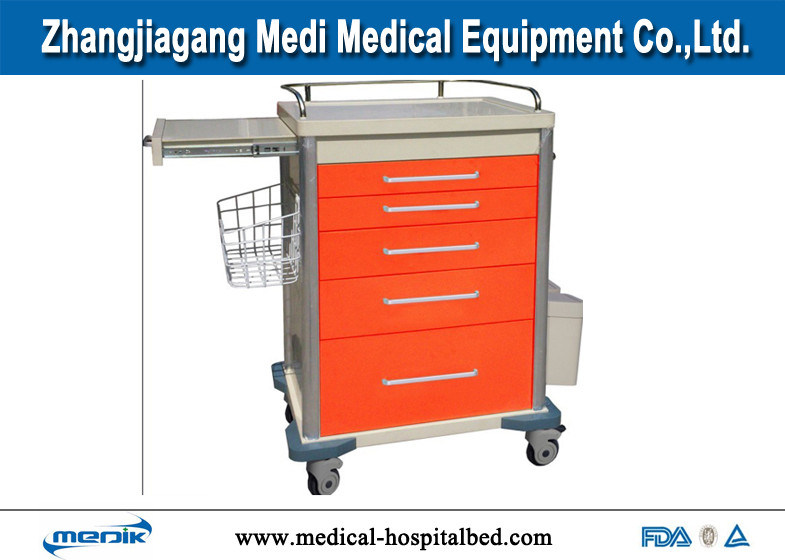 Hospital Crash Cart For Emergency With 5 Drawers , ABS Structure