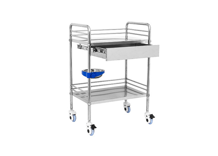 Medical Stainless Steel Surgical Instrument Cart Two Shelves One Drawer
