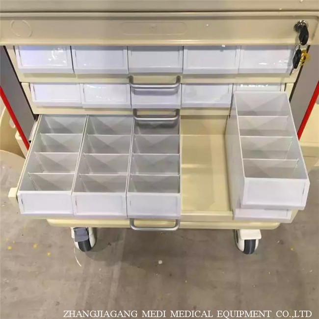 Double Sided Trays Medical TrolleysEquipment Cart With Aluminum Columns