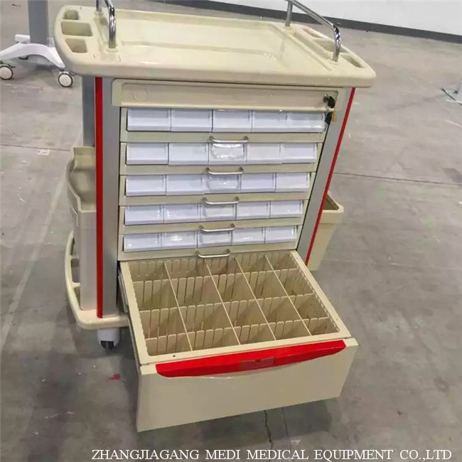 Double Sided Trays Medical TrolleysEquipment Cart With Aluminum Columns
