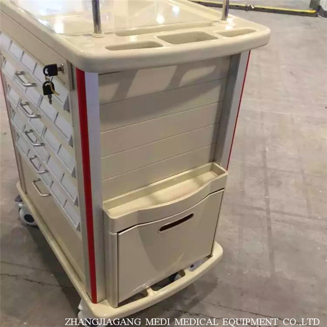 Double Sided Trays Medical TrolleysEquipment Cart With Aluminum Columns