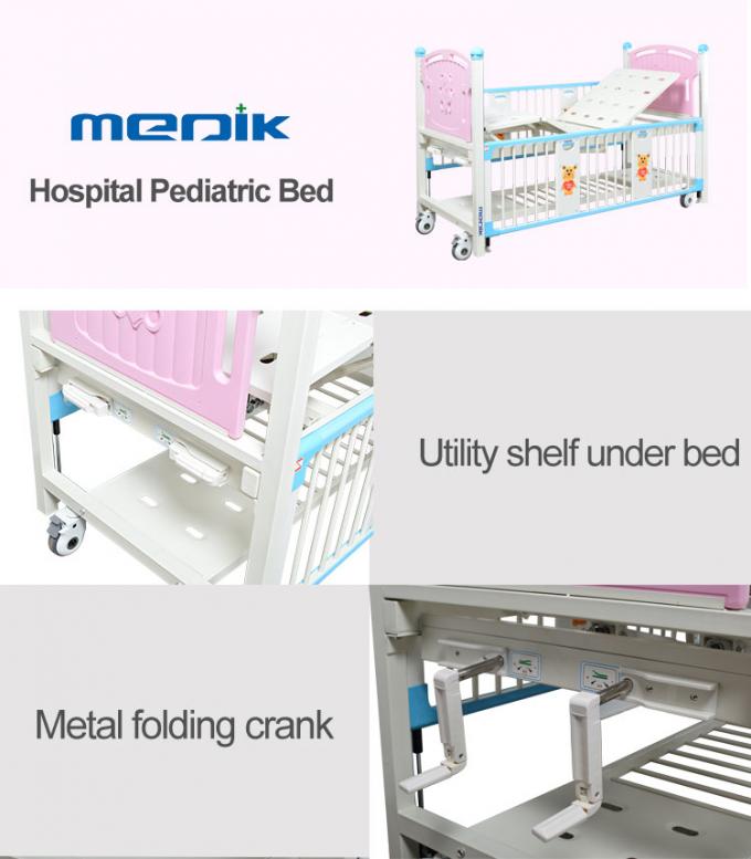 Two Crank Pink Hospital Pediatric Beds Backrest Adjustable For Children