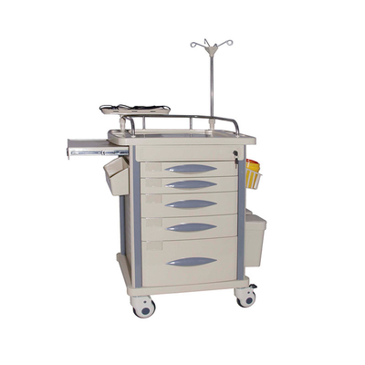 Wood Steel Modern Medical Emergency Trolley Equipment Cart