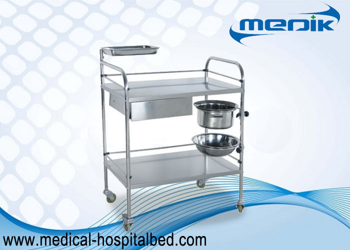 Protection Guardrails Stainless Steel Instrument Trolley With One Drawer One Bucket
