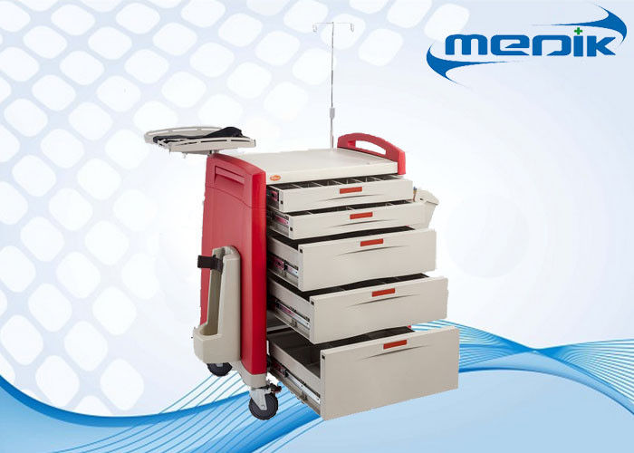 Luxurious Medical Emergency Cart With Central Drawer Lock Total 6 Drawers