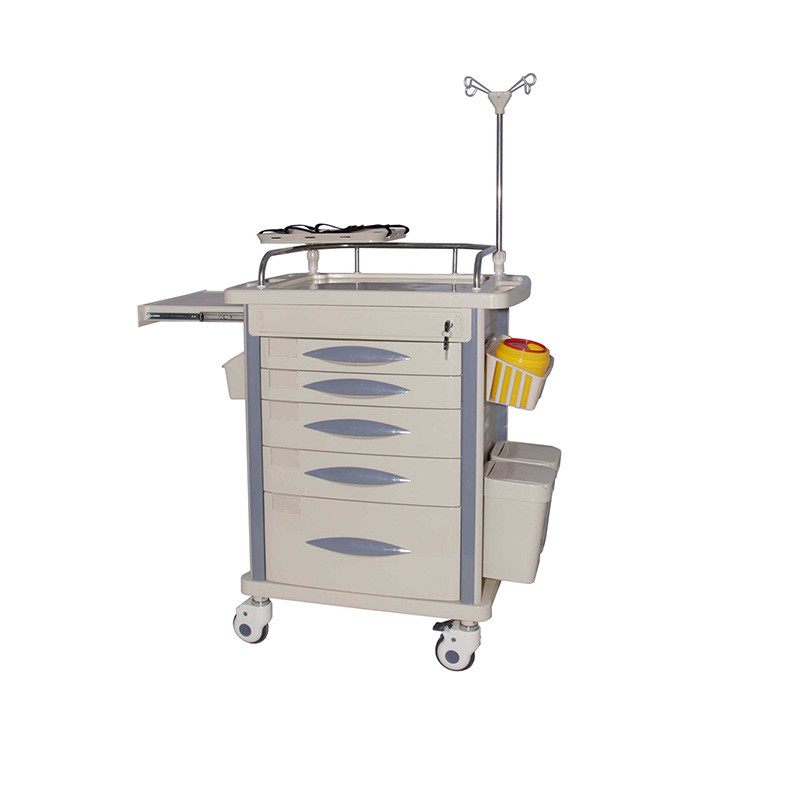 Wood Steel Modern Medical Emergency Trolley Equipment Cart