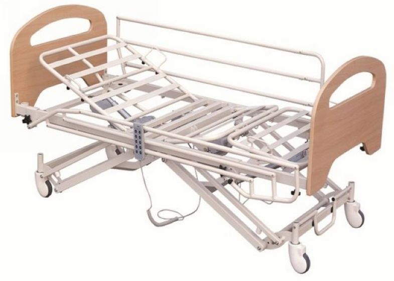 Enameled Steel Structure Nursing Home Beds With Collapsible Side Rails