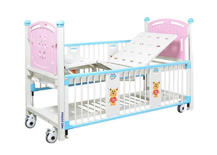 Two Crank Pink Hospital Pediatric Beds Backrest Adjustable For Children