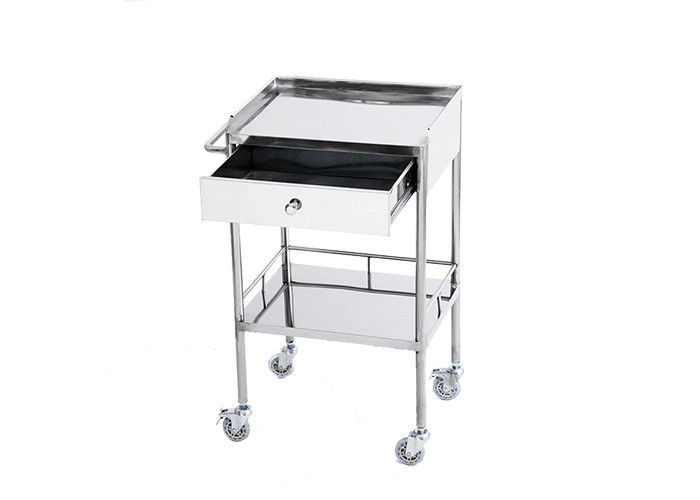 Noiseless Four Castors Instrument Trolley Medical Dressing Trolley  With Two Shelves