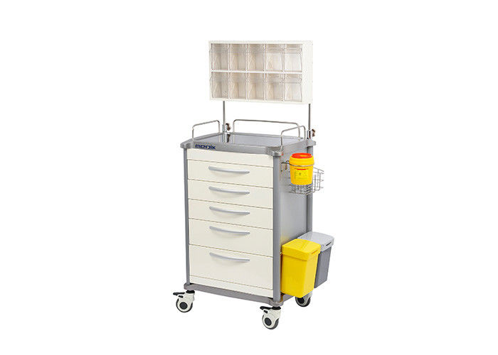 Five Drawers Anesthesia Medical Trolleys With  Aluminum Columns