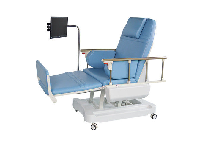 Height adjustable Electric Dialysis Bed Blood Donor Chair Folding Guardrail On Casters