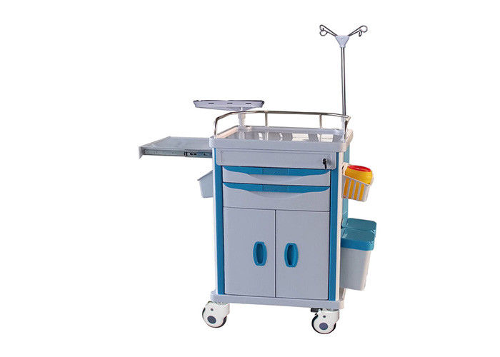 Five Drawers Medical ABS Emergency Trolley With CPR Board IV pole