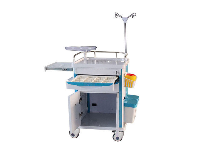 Five Drawers Medical ABS Emergency Trolley With CPR Board IV pole