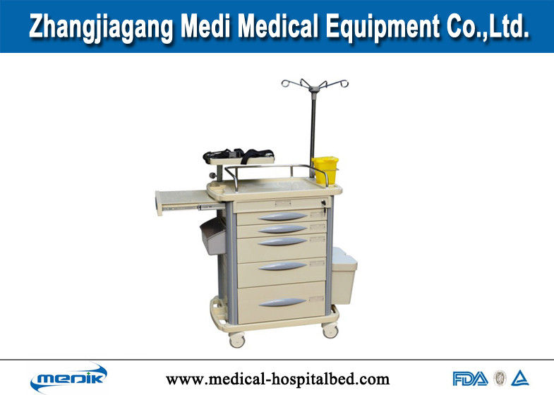 CE ISO Certified Medical Crash Cart Hospital Resuscitation Trolley With Five Drawers