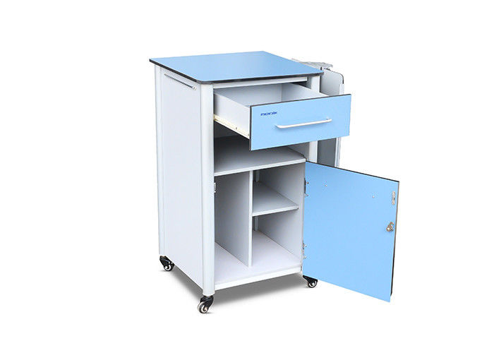ABS Mobile Medical Bedside Cabinet On Wheels With Tilting Table