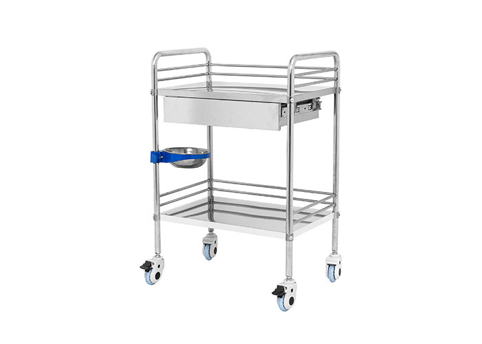 Medical Stainless Steel Surgical Instrument Cart With Two Shelves One Drawer