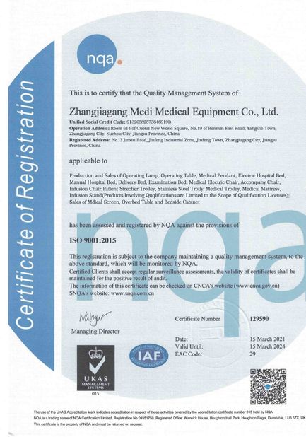 China ZHANGJIAGANG MEDI MEDICAL EQUIPMENT CO., LTD. certification